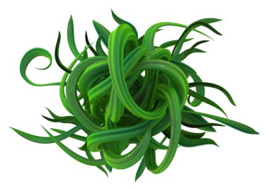 Bitki sarmaşıkları büyüyen kıvrımlı halkalar yayılıyor, 3 boyutlu illüstrasyon, yatay, yalıtılmış, beyaz üzerine