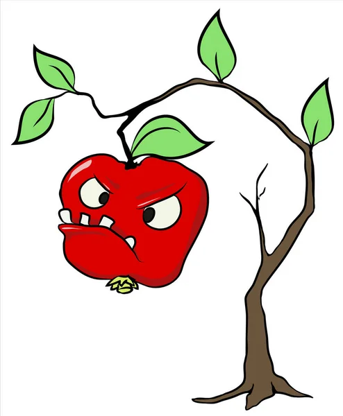Schlechter Apfel Cartoon Farbvektorillustration Horizontal Über Weiß Isoliert — Stockvektor
