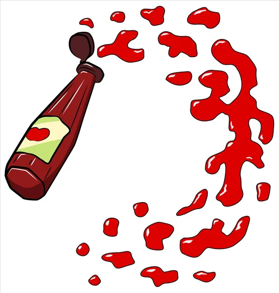 Ketchupflasche Spritzt Cartoon Farbvektorillustration Horizontal Über Weiß Isoliert — Stockvektor
