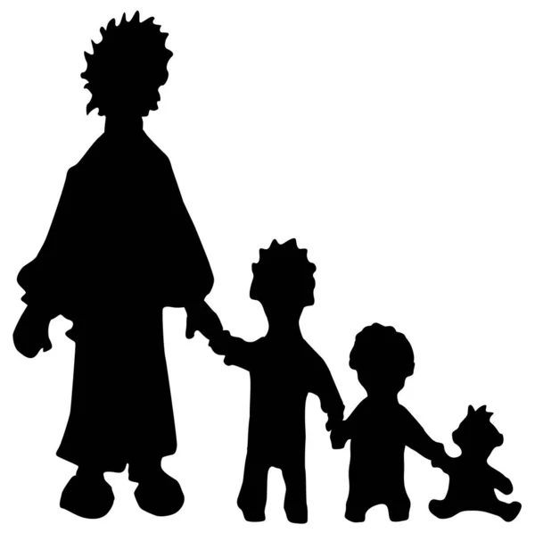 Familj Ensamstående Förälder Figur Siluett Stencil Svart Vektor Illustration Horisontell — Stock vektor