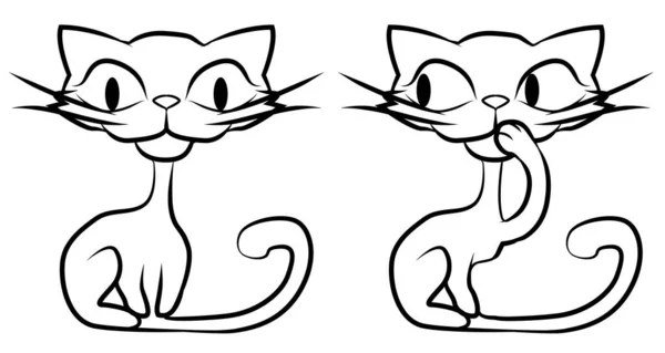 Magro Gatto Divertente Disegno Linea Del Fumetto Vettore Orizzontale Bianco — Vettoriale Stock