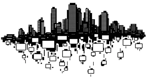 Skyline Ville Salles Chute Silhouette Contour Noir Illustration Vectorielle Horizontal — Image vectorielle