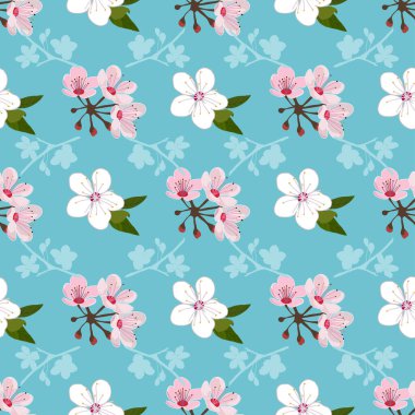 Kiraz çiçeği pürüzsüz desen tasarımı çizimi
