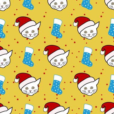 Şenlikli kedi ve Noel çorapları kusursuz desen tasarımı