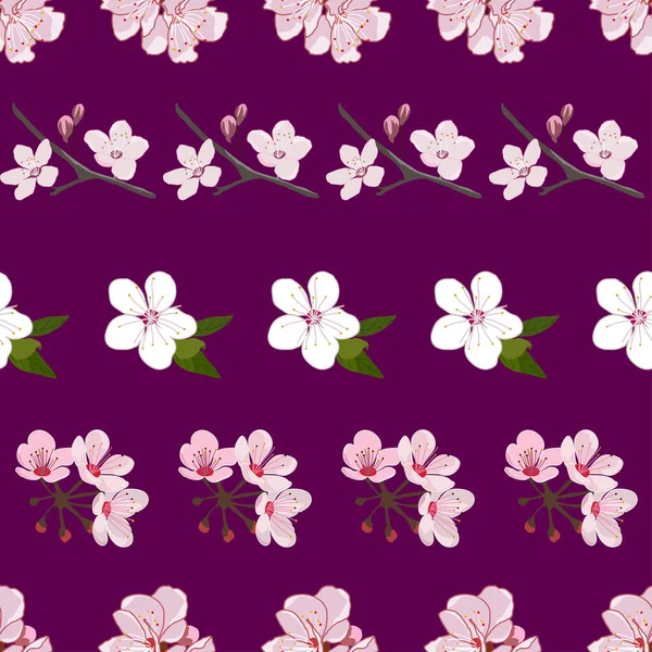 Sakura flowers on purple background repeat pattern design