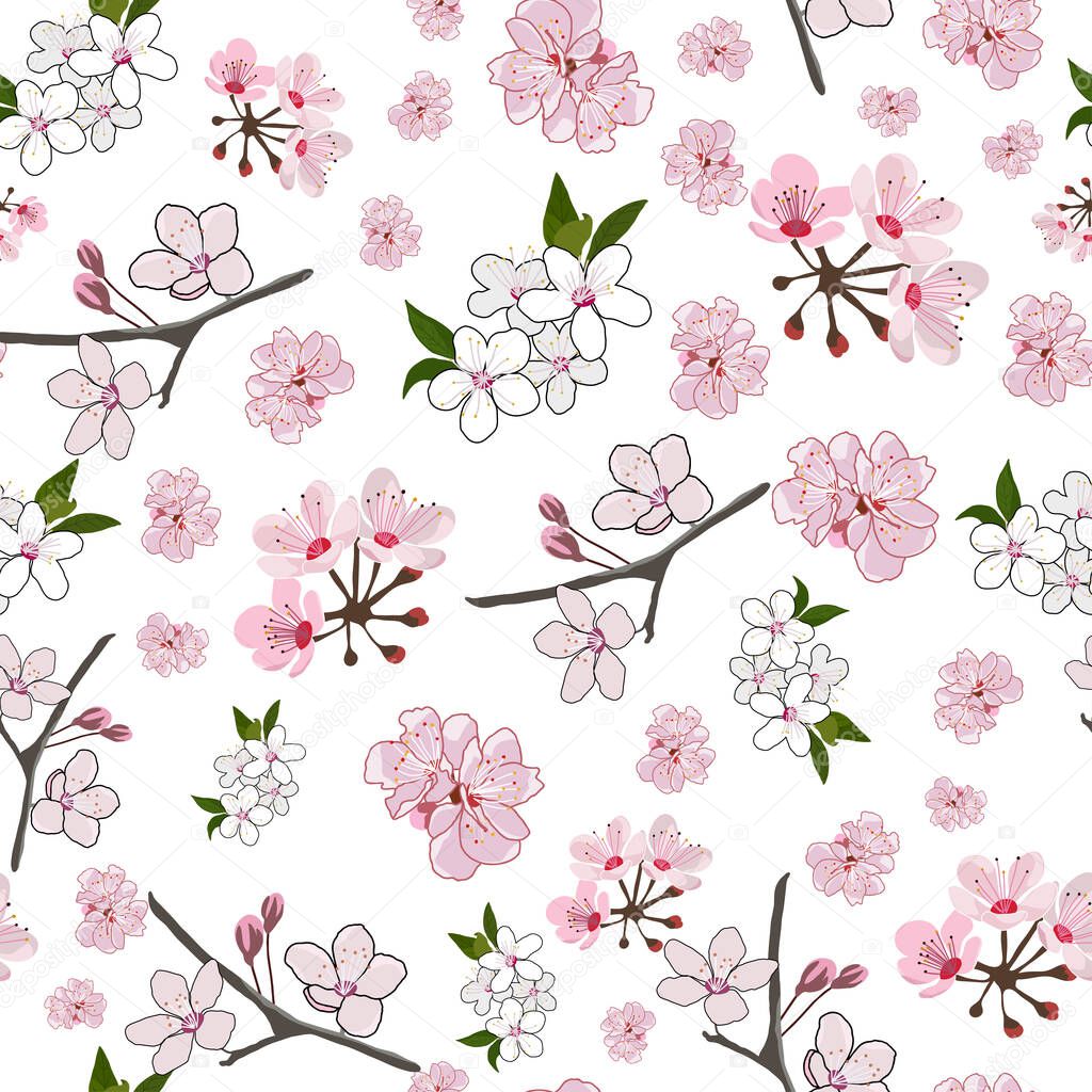 Elegant Cherry blossom seamless vector pattern