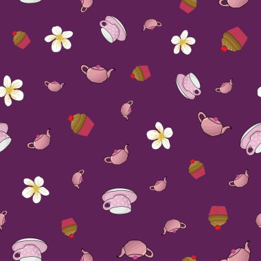 Çay zamanı kusursuz vektör deseni tasarımı