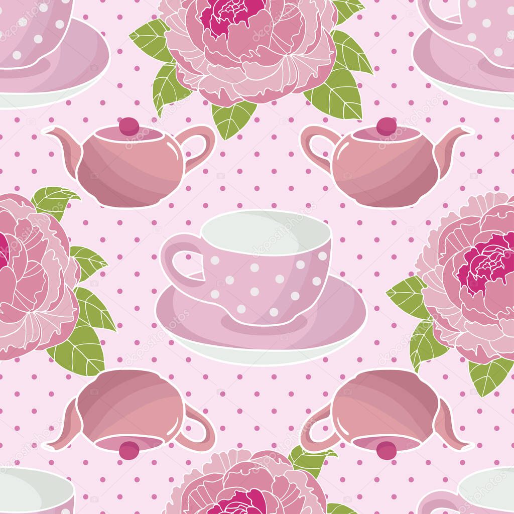 Cute tea repeat pattern background