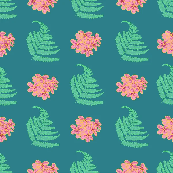 Fougère Tropicale Plumeria Design Sans Couture — Image vectorielle