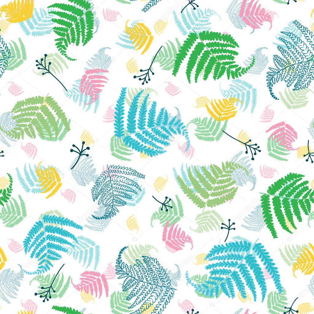 Seamless pattern with colorful fern leaves illustration