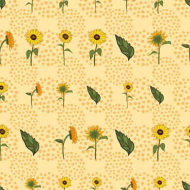 Ayçiçekleri ve dairelerle soyut tekrarlama şablonu