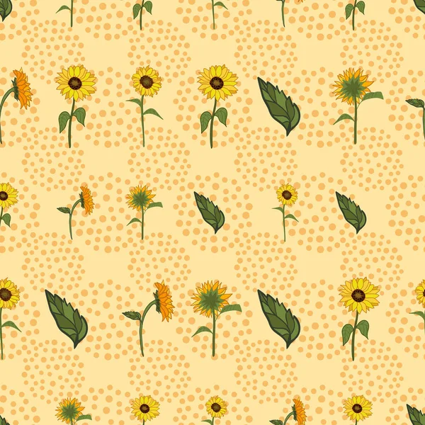 Ayçiçekleri ve dairelerle soyut tekrarlama şablonu