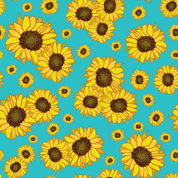 Sunflower seamless pattern on turquoise background design