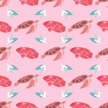 Deniz kaplumbağaları vektör deseni tekrarlıyor