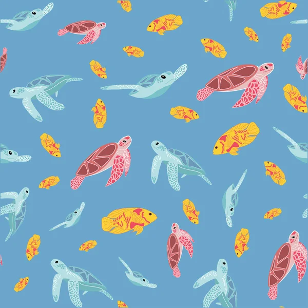 Sea turtles vector repeat pattern