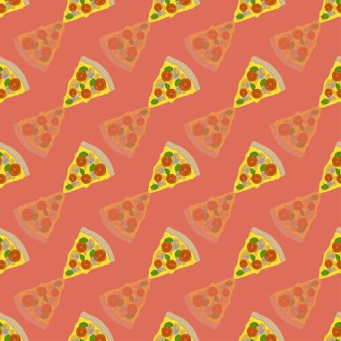 Turuncu arkaplan illüstrasyonunda pizza tekrarlı desen tasarımı