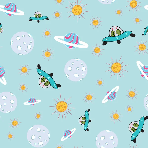 Outer space abstract repeat pattern on pastel blue background