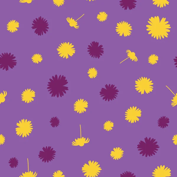 Silhouettes Fleur Marguerite Motif Vectoriel Sans Couture Sur Violet — Image vectorielle