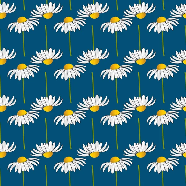 Daisy Fleur Vecteur Motif Sans Couture Sur Bleu Foncé — Image vectorielle