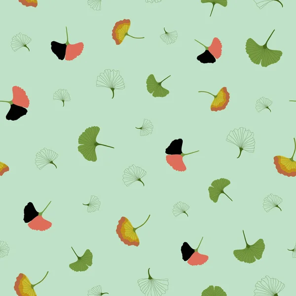 Ginkgo Листья Вектора Повторяются Рисунок Светло Зеленый — стоковый вектор