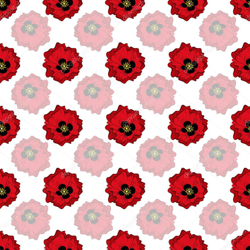 Bright poppy flowers seamless pattern design