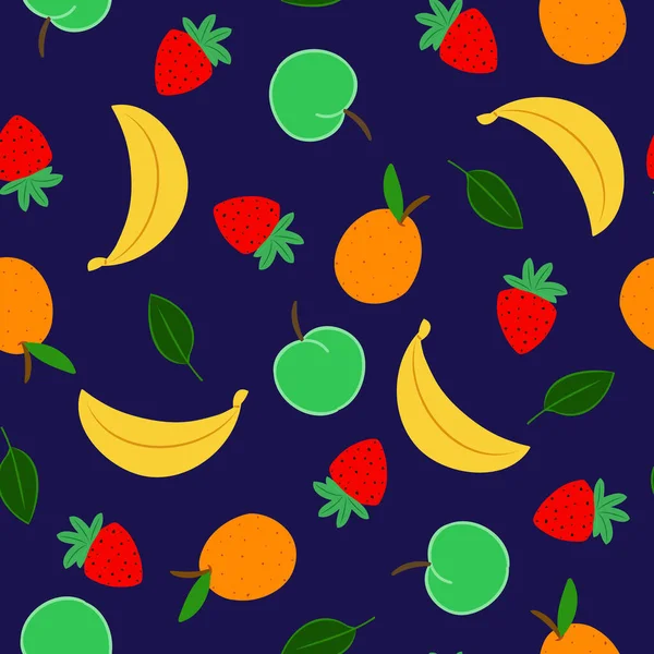 Modèle Répétition Vectorielle Fruits Banane Fraise Illustration Orange Pomme — Image vectorielle