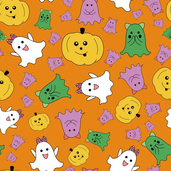 Vector Halloween Nahtlose Muster Mit Bunten Geistern Und Kürbissen Design — Stockvektor