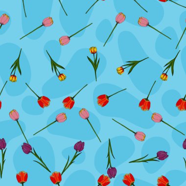 Renkli laleler vektörsüz desen tasarımı