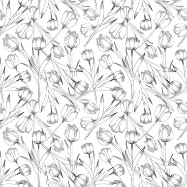 Beyaz zemin üzerinde laleler olan kusursuz vektör deseni