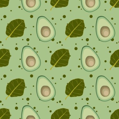 Avokado ve yaprak vektörü pürüzsüz desen