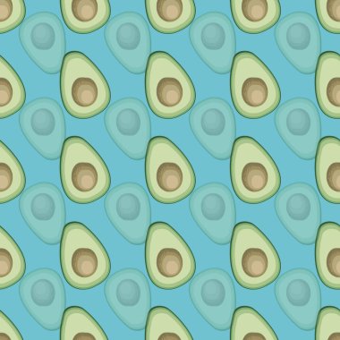 Mavi arkaplan illüstrasyonunda Avokado vektör tekrarlama deseni tasarımı