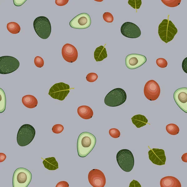 Avocado Nahtlose Mustervektorabbildung Auf Grau — Stockvektor