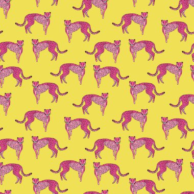 Sarı arkaplanda pembe çita deseni