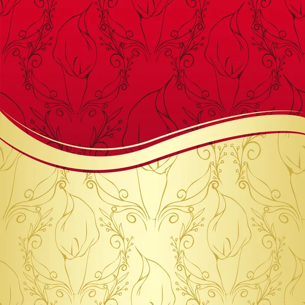 Luxe goud en rood florale achtergrond — Stockvector