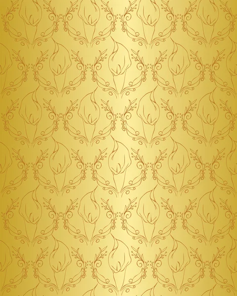 ゴールド花柄ヴィンテージ シームレス パターン — ストックベクタ