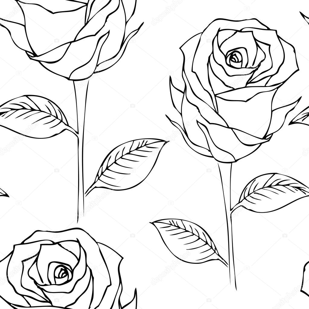 Seamless pattern- roses black and white