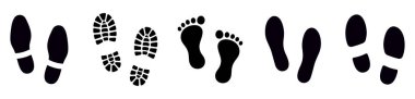 Ayak izi ikonu. Farklı insan ayak izleri. Ayak izleri silueti. Vektör illüstrasyonu