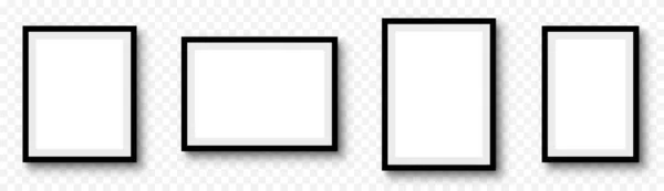 Fotoğraf Çerçevesi Saydam Arkaplanda Gölgesi Olan Resim Çerçeveleri Ayarlandı — Stok Vektör