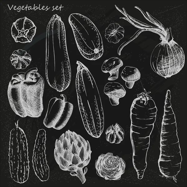 Grönsaker svart set — Stock vektor