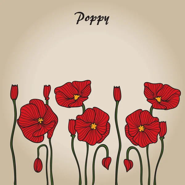 Sketsa poppy merah - Stok Vektor