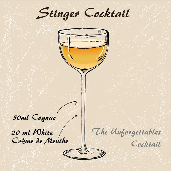 Cocktail Stinger συνταγή διάνυσμα, χαμηλό αλκοόλ ποτό σκίτσο — Διανυσματικό Αρχείο