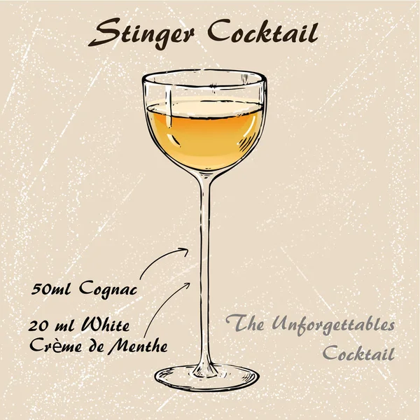 Cocktail vettore ricetta Stinger, sketch bevanda a basso contenuto alcolico — Vettoriale Stock
