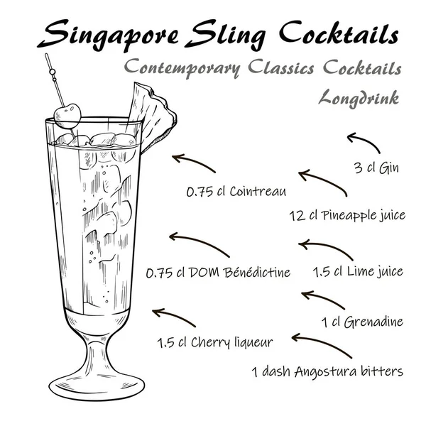 El cóctel Singapore Sling — Vector de stock