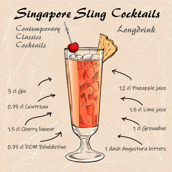 O cocktail Singapore Sling — Vetor de Stock