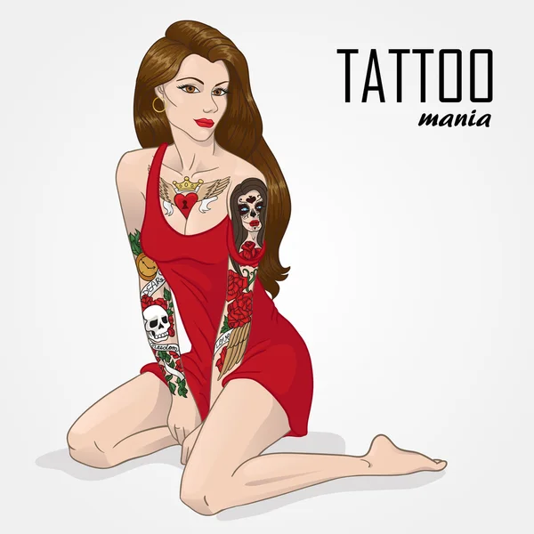 Chica del tatuaje 1 — Archivo Imágenes Vectoriales