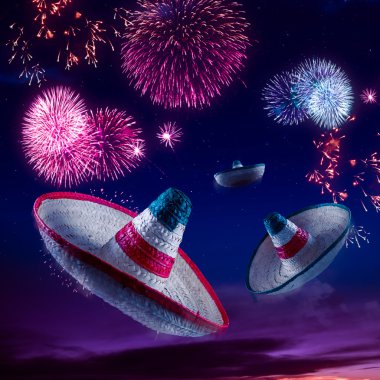 Meksika şapka veya sombreros gökyüzünde
