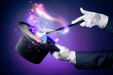 Magician hands with magic wand clipart