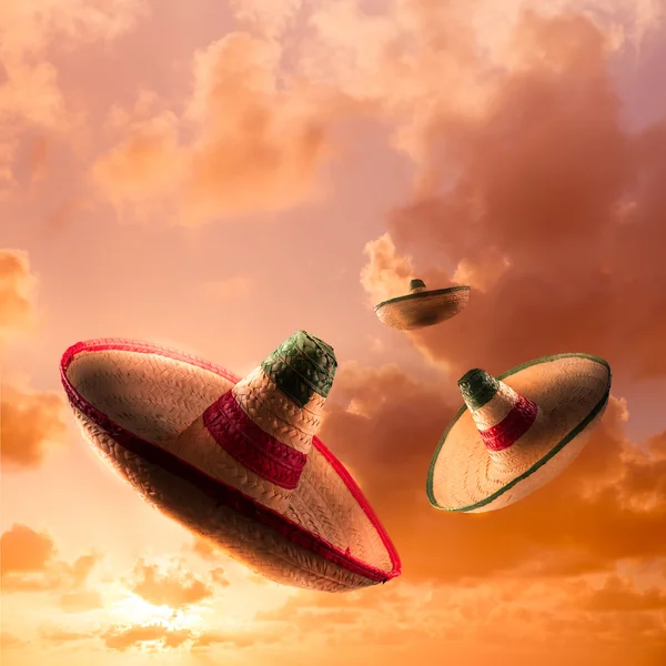 Mexican hats or sombreros in the sky — Stock Photo, Image