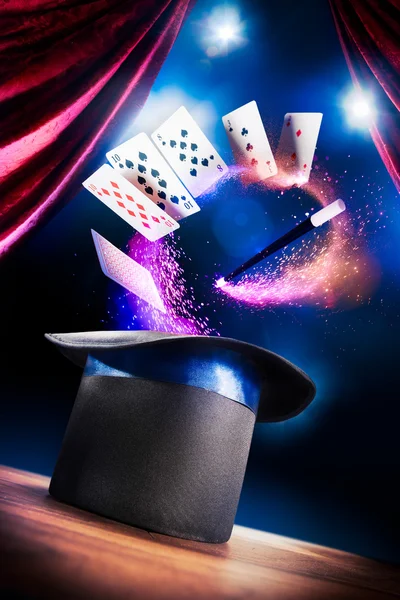 Magician hat on a stage — Stock Photo, Image