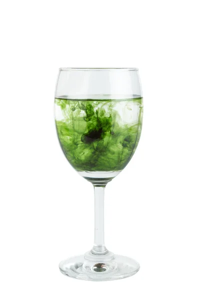 Glas Vatten Vin Bläck Isolerad Vit Bakgrund — Stockfoto
